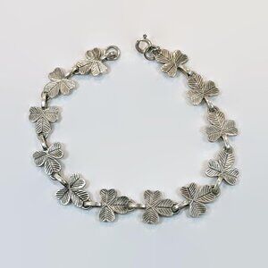 Shamrock Bracelet, Sterling Silver, Clover, Three Leaf, Vintage, Links